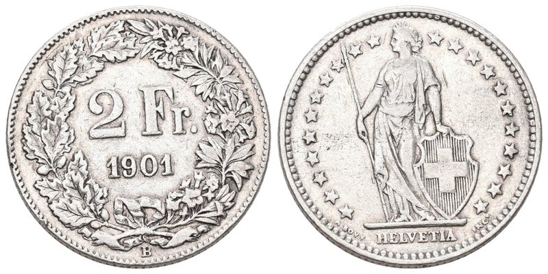 Schweiz 1901 2 Franken silber 10g Prächtige Erhaltung selten bis vorzüglich
