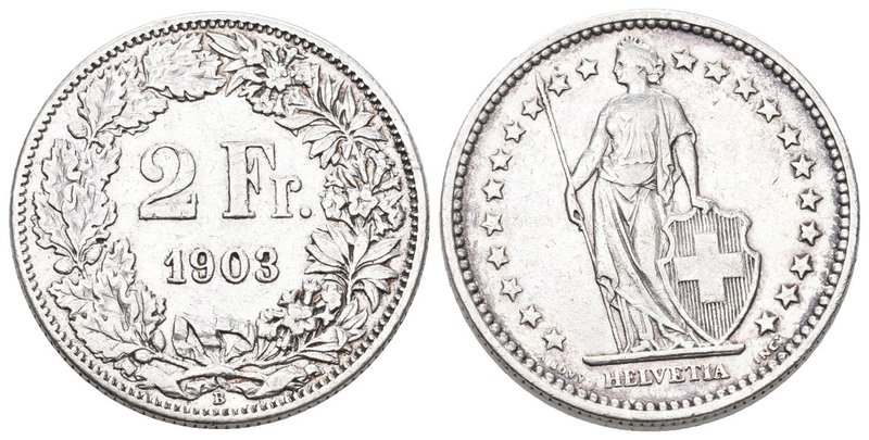 Schweiz 1903 2 Franken silber 10g selten sehr schön bis vorzüglich
