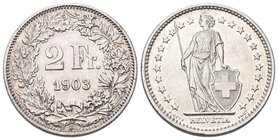Schweiz 1903 2 Franken silber 10g selten vorzüglich +