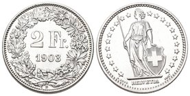Schweiz 1903 2 Franken silber 10g selten fast unzirkuliert