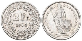 Schweiz 1904 2 Franken Silber 10g selten sehr schön