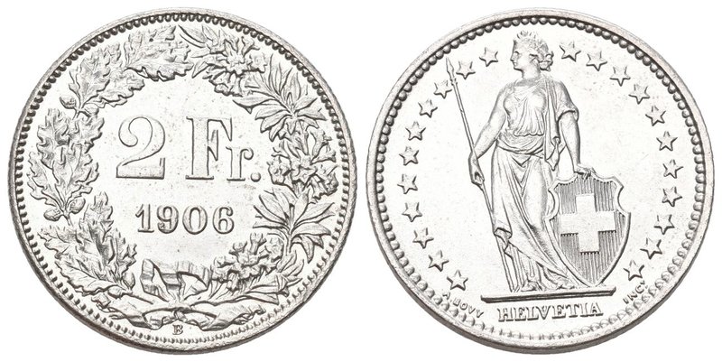 Schweiz 1906 2 Franken Silber 10g selten bis unzirkuliert