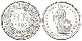 Schweiz 1906 2 Franken Silber 10g selten bis unzirkuliert