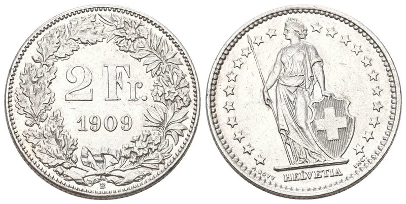 Schweiz 1909 2 Franken Silber 10g Selten sehr schön bis vorzüglich