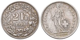 Schweiz 1910 2 Franken Silber 10g selten vorzüglich +