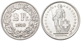 Schweiz 1910 2 Franken Silber 10g selten vorzüglich bis unzirkuliert