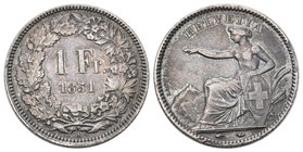 Schweiz 1851 1 Franken Silber 5g selten in dieser Erhaltung sehr shön +