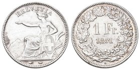 Schweiz 1851 1 Franken Silber 5g selten in dieser Erhaltung bis vorzüglich
