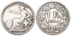 Schweiz 1860 1 Franken Silber 5g selten in dieser Erhaltung sehr shön +