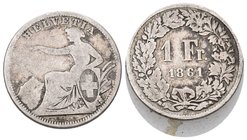 Schweiz 1861 1 Franken Silber 5g selten schön