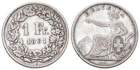 Schweiz 1861 1 Franken Silber 5g selten schön bis sehr schön