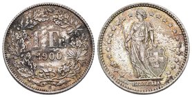 Schweiz 1900 1 Franken Silber 5g Prachtexemplar FDC