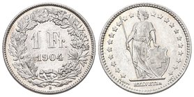 Schweiz 1904 1 Franken Silber 5g seltene Erahtung fast unzirkuliert