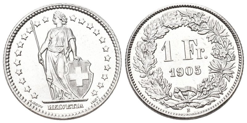 Schweiz 1905 1 Franken Silber 5g selten bis unzirkuliert