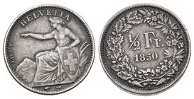 Schweiz 1850 1/2 Franken Silber KM 8 schöne Patina vorzüglich