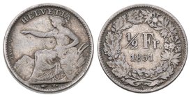 Schweiz 1851 1/2 Franken Silber 2,5g selten KM 2 sehr schön