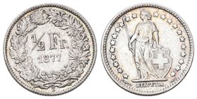 Schweiz 1877 1/2 Franken Silber 2,5g s.selten KM 23 vorzüglich