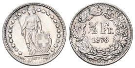 Schweiz 1878 1/2 Franken Silber 2,5g KM 23 Prachtexemplar fast unzirkuliert