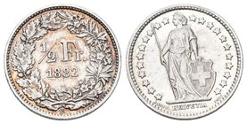 Schweiz 1882 1/2 Franken Silber 2,5g selten KM 23 vorzüglich bis unzirkuliert