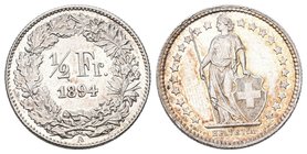 Schweiz 1894 1/2 Franken Silber 2,5g Prachtexemplat KM 23 unzirkuliert