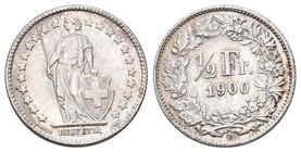 Schweiz 1900 1/2 Franken Silber 2,5g selten KM 23 fast FDC