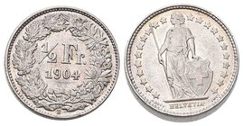 Schweiz 1904 1/2 Franken Silber 2,5g seltene Qualität fast FDC