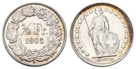 Schweiz 1905 1/2 Franken Silber 2,5g seltene Qualität unzirkuliert