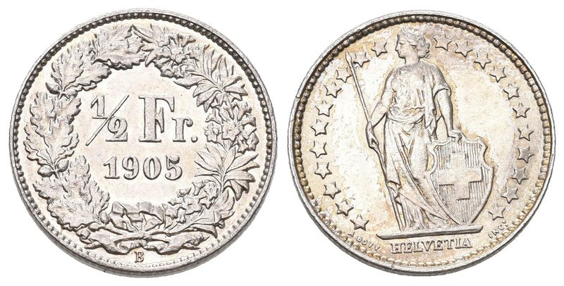 Schweiz 1905 1/2 Franken Silber 2,5g seltene Qualität bis unzirkuliert