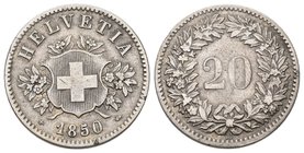 Schweiz 1850 20 Rappen Billon KM 7 selten sehr schön +