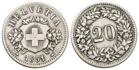 Schweiz 1851 20 Rappen Billon KM 7 seltene sehr schön +