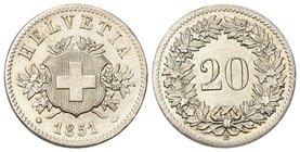 Schweiz 1851 Mzz: BB 20 Rappen Billon KM 7 seltene bis unzirkuliert