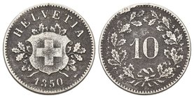 Schweiz 1850 10 Raopppen Billon KM 6 selten sehr schön