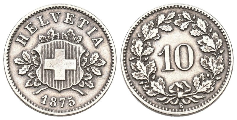 Schweiz 1875 10 Rappen Billon sehr selten KM 6 vorzüglich