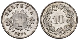 Schweiz 1871 10 Rappen Billon selten Prachtexemplar fast STGL