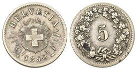 Schweiz 1850 5 Rappen Billon KM 5 selten sehr schön bis vorzüglich