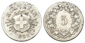 Schweiz 1851 5 Rappen Billon KM 5 selten schön bis sehr schön