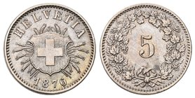 Schweiz 1876 5 Rappen Billon KM 5 selten fast unzirkuliert