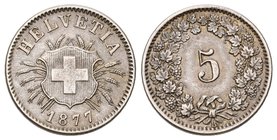 Schweiz 1877 5 Rappen Billon KM 5 selten vorzüglich