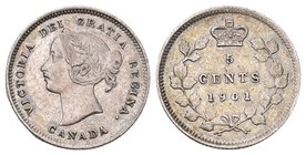 Canada 1901 5 Cent Silbver KM 2 selten unz