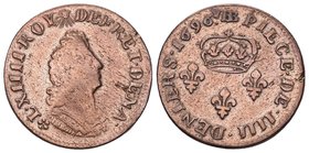Frankreich 1696 4 Deniers Kupfer Selten 4,38g ss+