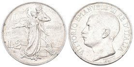 Italien 1911 2 Lire Silber 10g selten KM 52 vz
