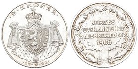 Norwegen 1905 2 Kronen Silber KM 363 unz