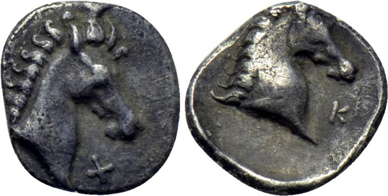 CALABRIA. Tarentum. 3/4 Obol (Circa 325-280 BC). 

Obv: X. 
Head of horse rig...
