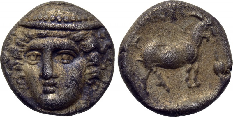 THRACE. Ainos. Diobol (Circa 400-350 BC). 

Obv: Head of Hermes facing, wearin...