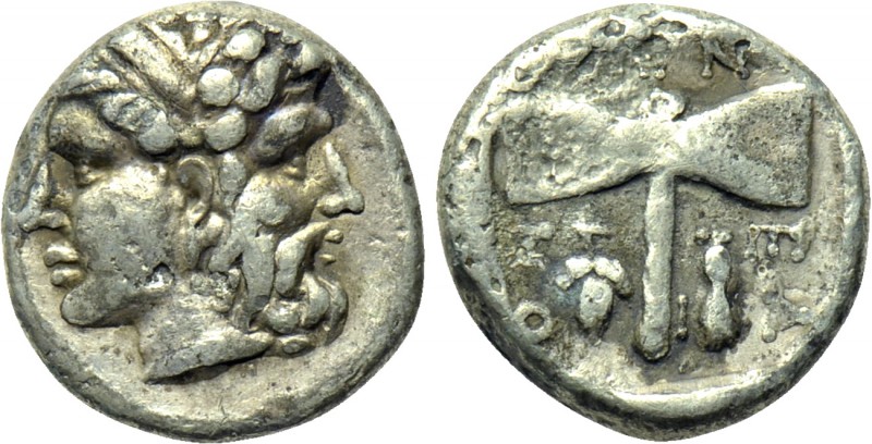 TROAS. Tenedos. Drachm (Circa 450-387 BC). 

Obv: Janiform female and male hea...