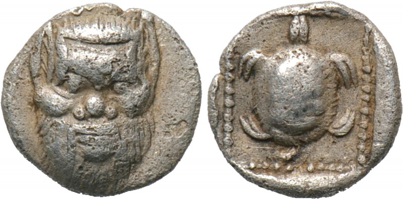 LESBOS. Methymna. Obol (Circa 450/40-406 BC). 

Obv: Facing head of Silenos.
...