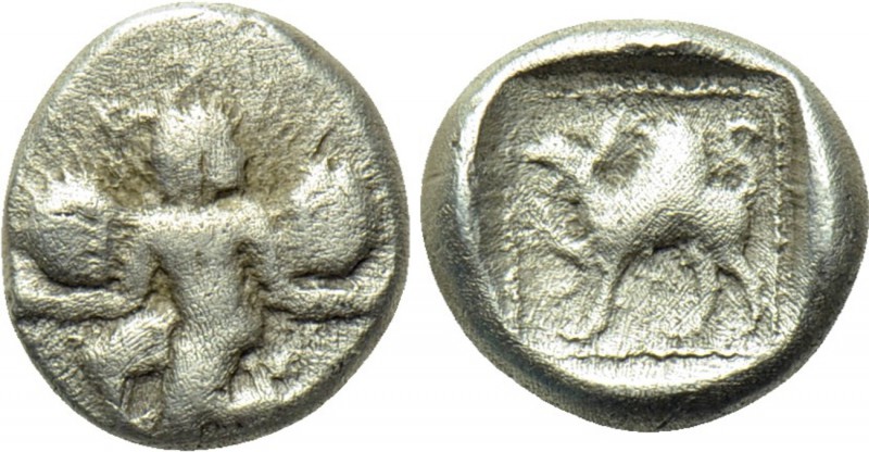 CARIA. Kaunos. Hemidrachm (Circa 490-370 BC). 

Obv: Winged female figure in k...