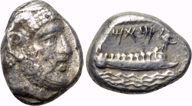 PHOENICIA. Arados. Stater (Circa 348-339 BC). 

Obv: Laureate head of Ba'al-Ar...
