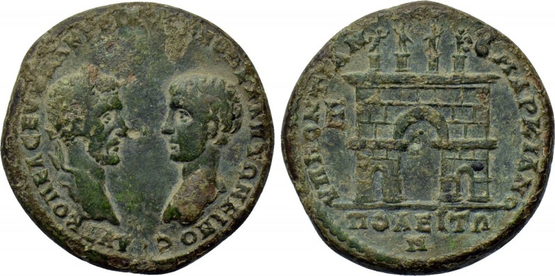 MOESIA INFERIOR. Marcianopolis. Macrinus with Diadumenian (217-218). Pentassario...