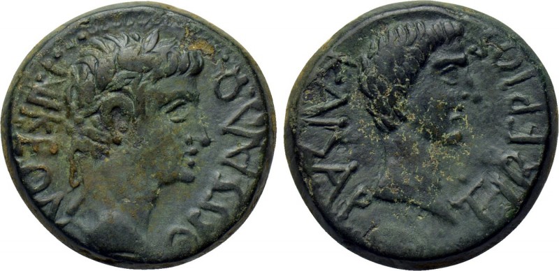 MACEDON. Thessalonica. Augustus with Tiberius (27 BC-14 AD). Ae. 

Obv: ΘΕΣΣΑΛ...